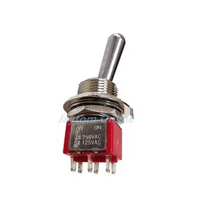 Переключатель тумблерный SH T80-T, 6 контактов, <span class=keywords><strong>2</strong></span>/<span class=keywords><strong>3</strong></span> положения (ВКЛ/ВЫКЛ/ВКЛ), с длинной ручкой, для монтажа на панель 12 мм, миниатюрный, с фиксацией/моментальный, 5А 125В перем. тока - Product Image 5