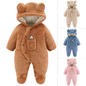 100% laine épaisse douce brodée en tricot duveteux bulle teddy bébé ours combishort pour bébés