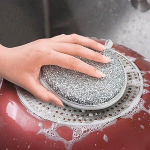 Steel Wire Sponge Round Kitchen Scrubbing Pad Dishwashing Cleaning Tool Silver Color - Product Image 2