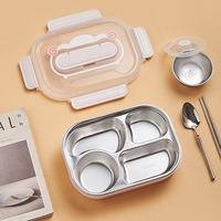Boîte à bento mignonne empilable, étanche, chauffable, sans BPA, en acier inoxydable de qualité alimentaire, pour nouveau-né, 4 compartiments, couvercle transparent