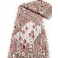 Nouvelle conception 2026, tissu en dentelle à sequins et perles, brodé en forme de goutte, avec grande séquence de dentelle et perles