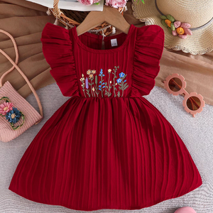 Vestido de Verano para Niñas de 6 Meses a 3 Años, con Flores Bordadas, Mangas Cortas con Volantes, Antiestático, para Fiestas - Product Image 1