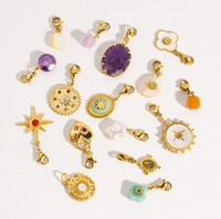 Breloques Bohèmes Détachables en Acier Inoxydable Plaqué Or 18 carats PVD avec Améthyste et Perles d'Imitation pour Fournitures de Bijoux