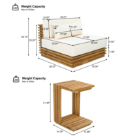 Set da Esterno di Design Oversize in 3 Pezzi con 2 Poltrone Club e Tavolo in Legno Massello di Acacia Finitura Naturale Cuscini Beige per Patio