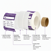 Étiquettes personnalisées violettes d'alerte aux allergènes, 500 pièces, 2x2 pouces, sans PFAS, pour services alimentaires, avec boîte distributrice