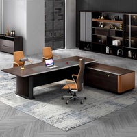Grand bureau de luxe en forme de L de couleur foncée avec lumière LED Design convertible moderne