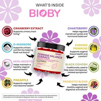Bioby OEM Private Label Permen Kunyah Probiotik Penyeimbang Kewanitaan D-Mannose Cranberry Nanas Pendukung pH Vagina dan Saluran Kemih