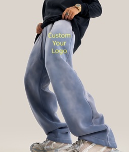 Heavyweight Acid Wash Vintage Distressed <b>Wide</b> <b>Leg</b> <b>Mens</b> Pants Custom Oversized Patchwork Cotton Streetwear Baggy <b>Trousers</b> - Product Image 1