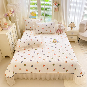 Ensemble de literie matelassé à fleurs de style français, <span class=keywords><strong>couvre</strong></span>-<span class=keywords><strong>lit</strong></span> en coton à volants en dentelle - Product Image 4