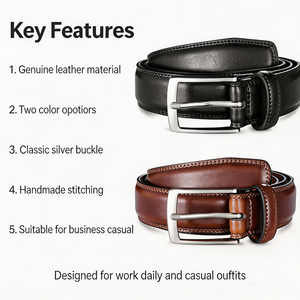 Cinturón de Cuero Vintage con Hebilla de Aleación de Zinc de Alta Calidad para Hombre, Duradero para Negocios, Oficina, Uso Diario Informal Masculino - Product Image 4