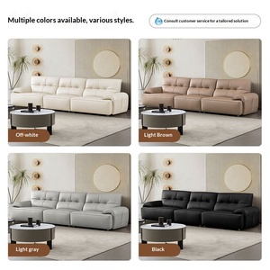 New Italian Light Luxury Full Top Grain Leather Three Seater Straight <b>Sofa</b> <b>For</b> Living Room - Product Image 3