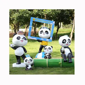 Estatua de tamaño natural para exhibición, escultura de Animal chino para jardín, dibujos animados, Panda, fibra de vidrio para Decoración