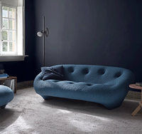 Juego de Sofás Cuadrados Seashell, Diseño Egipcio Moderno, Cuero Genuino Azul, Sofá Modular de 3 Plazas para Sala de Estar, Muebles para Villa