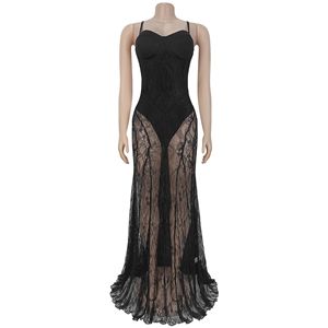 Women's Sheer Lace Corset Bodice Maxi Dress <b>Spaghetti</b> <b>Strap</b> Evening Gown Dresses Womens Clothes Fashion - Product Image 4