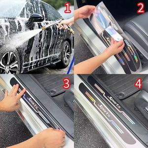 4 protectores de umbral de <span class=keywords><strong>puerta</strong></span> de coche con láser, pegatinas de película con logotipo, protectores contra arañazos para puertas de vehículos - Product Image 2