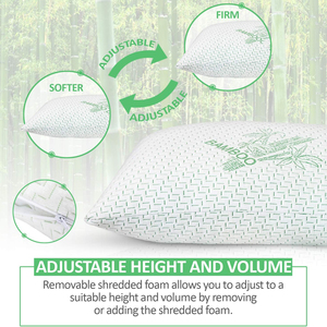 Ensemble de 2 oreillers King Size rafraîchissants en mousse à mémoire de forme déchiquetée, avec housse amovible, écologiques, 100 % fibre de bambou, pour dormeurs dos en bas ou sur le ventre - Product Image 3