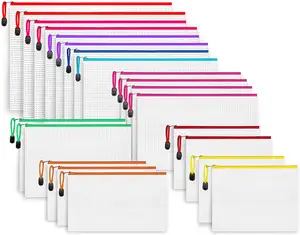사용자 정의 pvc 방수 A4 편지 크기 지퍼 파우치 봉투 그리드 파일 폴더 투명 메쉬 문서 가방