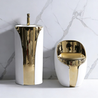 Western Design Royal Bathroom Golden Plated Toilet Set Ceramic Gold Egg Shape Toilet with Pedestal Basin for Hotel
