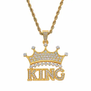Hip hop vòng cổ mạ vàng Iced ra Vua vương miện Mặt dây chuyền trang sức nam Phụ Kiện Vòng Cổ