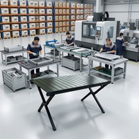 Table de camping pliante entièrement en aluminium avec rail coulissant intégré, plateau double face, taille moyenne, pour pique-nique en plein air