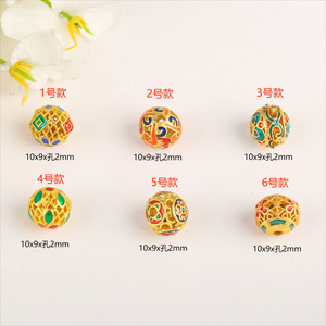 Cuentas redondas tradicionales de esmalte dorado de 10 mm con efecto de goteo de aceite, huecas, accesorios de joyería para pulseras y collares DIY - Product Image 2