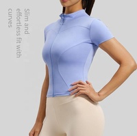 Veste de sport pour femme YiMo, respirante, légère, zippée, pour la course à pied, le yoga, la remise en forme, 100% polyester, manches courtes, col rond, coupe régulière