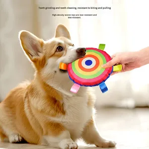 Pet Supplies Plush Frisbees With Bell Interactive Puppy Chew Toy <b>Rainbow</b> Bite-Resistant Teeth Grinding Squeaky Dog Training Toy - Product Image 3