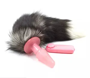 Vibrador anal vibratório elétrico de silicone para rabo de raposa, brinquedo sexual para homens e mulheres, plug de cauda de animal