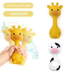 Hochet de dentition en silicone Girafe Vache, jouet de dentition pour bébé, à mâcher, doux, de qualité alimentaire, sensoriel, sans BPA - Product Image 1
