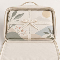 Ensemble de literie 4 pièces en toile imprimée avec logo personnalisé, sac cadeau pour housse de couette, drap et taie d'oreiller