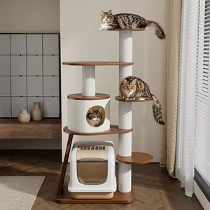 Non-Toxic Eco-Friendly Modern <strong>Large</strong> Luxury Rubberwood <strong>Cat</strong> <strong>Climbing</strong> <strong>Tree</strong> with 2-Level Litter Box Enclosure Carton Easy Assembly - Product Image 2