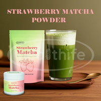 Poudre de thé vert matcha saveur fraise OEM, boisson instantanée en sachet, poudre de matcha fraise en boîte