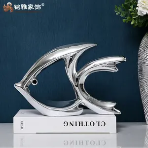 Fish feng shui statue home decor animal silver resin sculpture