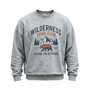 Felpa girocollo da <span class=keywords><strong>uomo</strong></span> oversize vintage in velluto a coste stampata DTG Kornit personalizzata con orso selvaggio e montagna, ideale per l'autunno e l'outdoor - Product Image 2