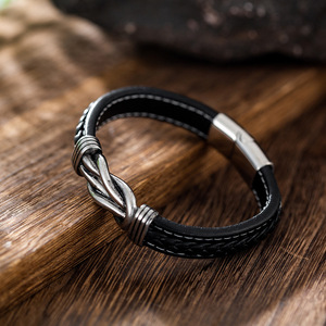 Bracelet en acier inoxydable tressé en cuir vintage de haute qualité, nœud d'amour, style punk, pour homme, vente en gros, best-seller - Product Image 5