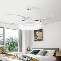 Ventilador de techo decorativo inteligente sin aspas con limpiador de ratán, fuente de luz LED, cubierta de escape de Motor de CC, Kit de fandelier de conversión