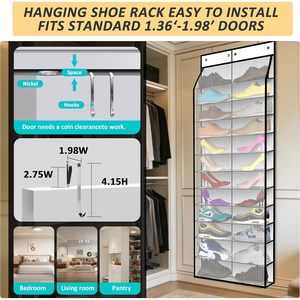 Organizador de zapatos para colgar sobre la puerta, capacidad para 24 pares, almacenamiento colgante de doble cara para zapatillas, botas, uso familiar para niños, detrás de las puertas - Product Image 4
