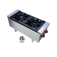 Certificat ETL approuvé en acier inoxydable 2 brûleurs gaz comptoir cuisinière équipement commercial pour restaurant et cuisine