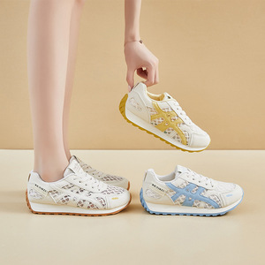 Baskets respirantes pour femmes, blanches et bleues, en maille, à semelle épaisse, talon moyen, chaussures de marche décontractées, style sport, mode été XF822 - Product Image 3