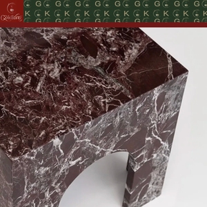 Mesa Auxiliar Cuadrada <span class=keywords><strong>de</strong></span> Mármol Rojo Rosso Levanto para Dormitorio GOLDKING, Base con Corte Arqueado, Fabricación Directa <span class=keywords><strong>de</strong></span> Fábrica OEM ODM - Product Image 6