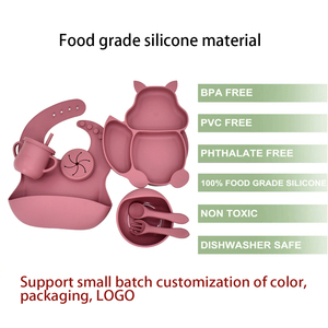 Ensemble de 5 pièces pour bébé en silicone, dessin animé, bol à ventouse, assiette, tasse, bavoir, cuillère, fourchette, 0-12 mois, antidérapant, sans BPA - Product Image 5