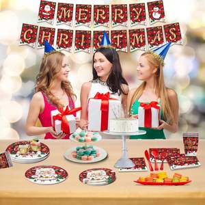 Set di stoviglie di natale usa e getta Santa Claus piatti di carta tazze tovaglioli tovaglie Vajilla Navidad Talheres Natal Party decoro - Product Image 5