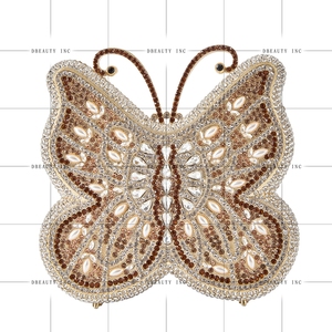 Pochette de soirée pour femme avec strass papillon, chaîne perlée en cristal, bleu clair scintillant, sac à main pour cocktail - Product Image 4