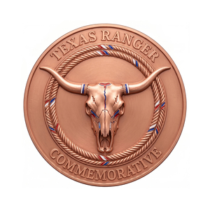 Pièce de monnaie personnalisée en cuivre à relief 3D, avec bordure en corde Longhorn, pièce de monnaie de défi antique pour cadeau <span class=keywords><strong>Texas</strong></span> Ranger - Product Image 1
