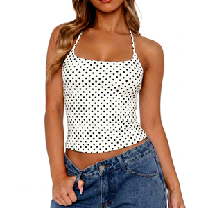Sexy Solid Halter Tank <b>Top</b> for Women Backless Shortsleeve Breathable Knitted <b>Cropped</b> <b>Cami</b> for Casual Streetwear - Product Image 1