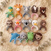 Kaiyue Hochet animal en crochet personnalisé, anneau en bois pour bébé, jouet en peluche fait main, jouet à crocheter, cadeau de dentition pour nourrisson et nouveau-né, bois de hêtre