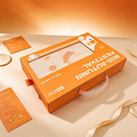 Boîte cadeau personnalisée orange pour la mi-automne, avec fenêtre transparente, emballage en papier, plateau intérieur pour gâteaux de lune et poignée, pour cadeau de festival