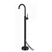 Baignoire autoportante la plus récente avec douche à montage au sol, robinet à poignée unique, motifs en laiton, matériau céramique