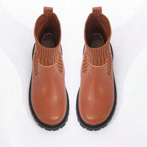 Bottes courtes pour enfants en gros, bottes en cuir imperméables chaudes et tricotées à la mode pour filles - Product Image 4