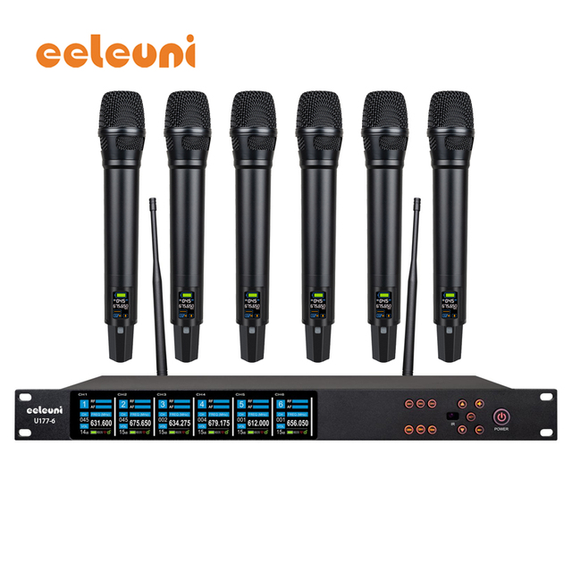 U177-6 Professional Wireless Microphone Dynamic Handheld Mic 6-Channel Suitable for Engineering/Conference/KTV
